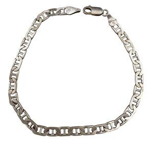 Sterling Silver Italian Chain Bracelet 925 Lobster Clasp Link Design Made In Ita